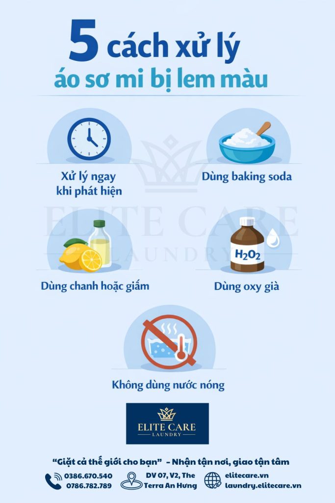 Infographic 5 cách xử lý áo sơ mi trắng bị lem màu hiệu quả